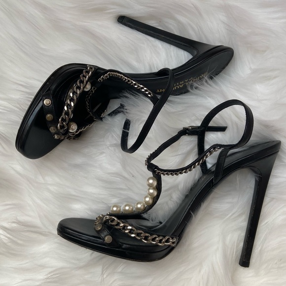 SAINT LAURENT SIGNATURE ALICE PEARL STUDDED HEELS - Picture 7 of 10